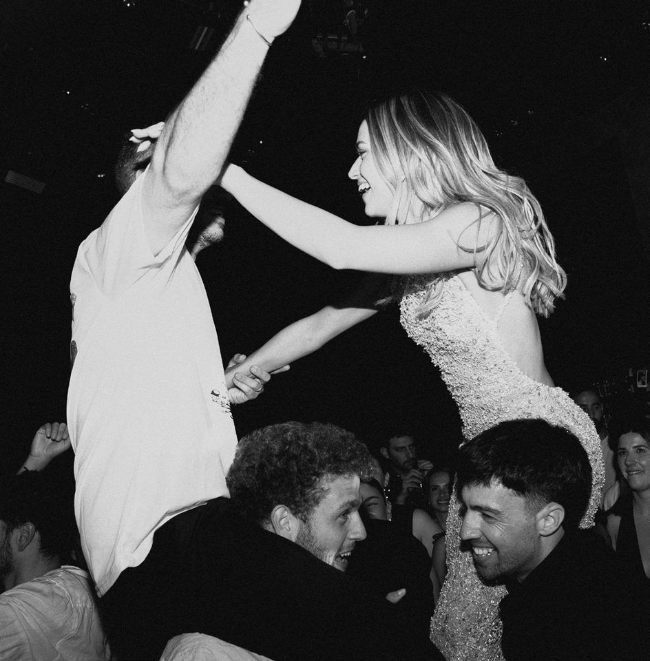 Guests dancing at night, black and white